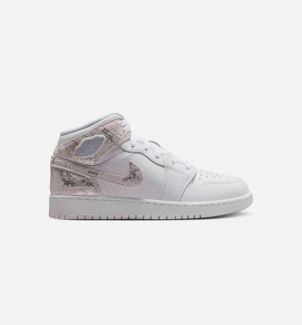Air Jordan 1 Mid SE Grade School - White/Field Silver