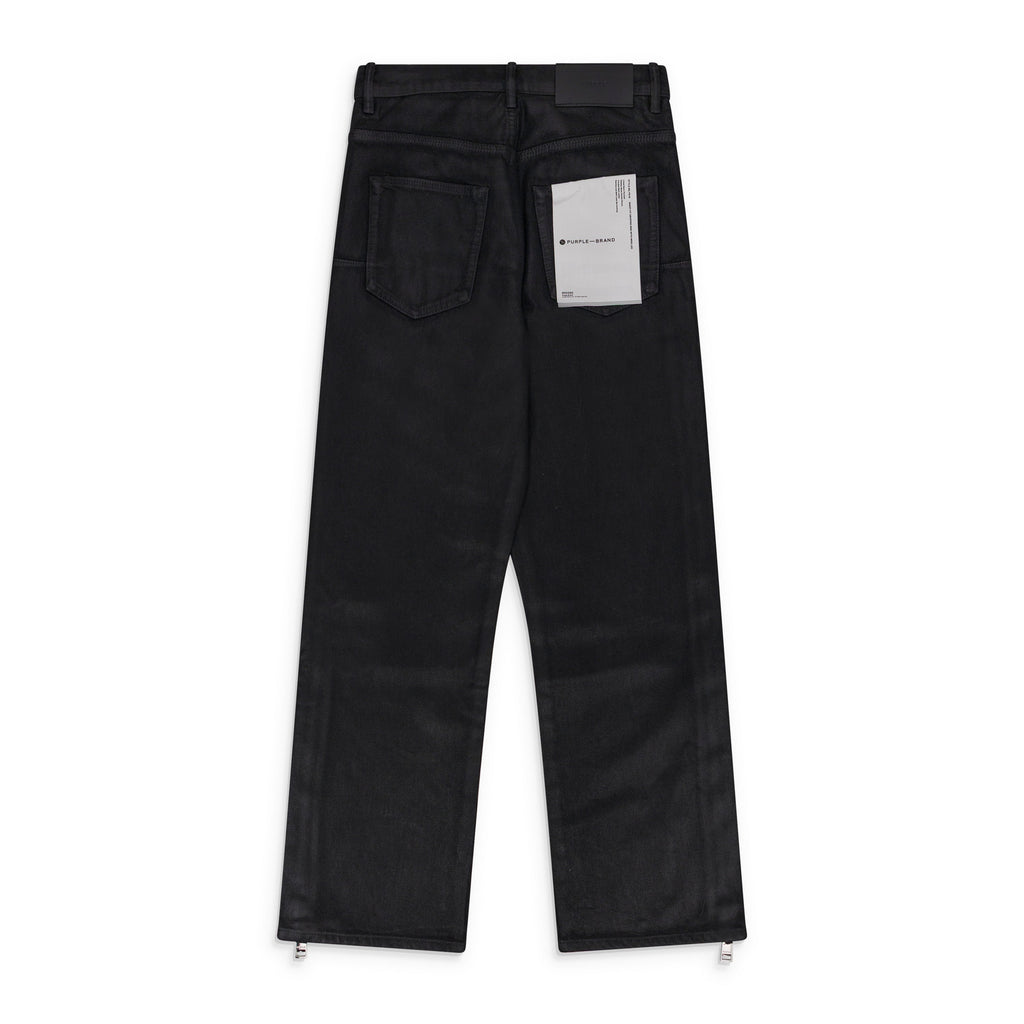 Black Side Zip Coated Clean Wide-Leg Jeans