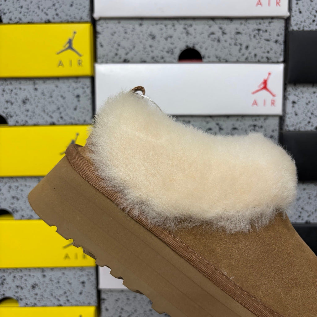 UGG Tazz Platform Slipper – Women’s Suede Clog with Shearling Cuff in Chestnut