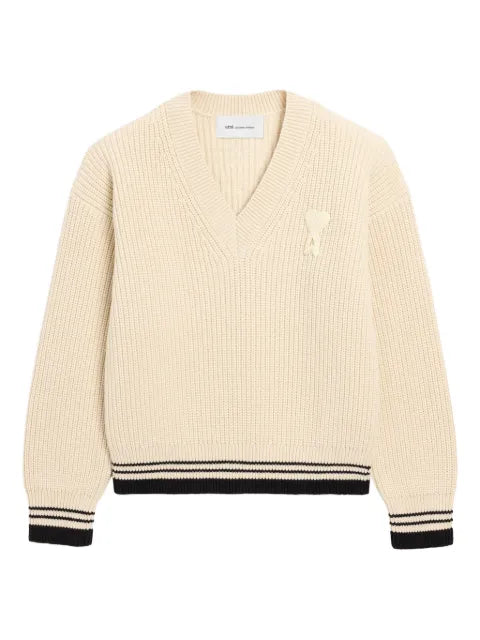 AMI Paris ribbed wool V-neck Ami De Coeur sweater