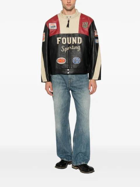 FOUND Racer logo-patch leather jacket