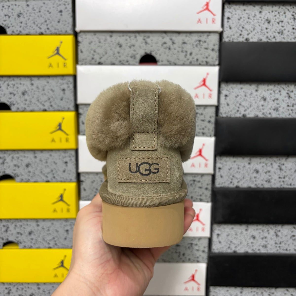 UGG Fold-Over Shearling Mule – Suede Open-Back Slipper with Oversized Shearling Cuff & Chunky Lug Platform Sole in Sage