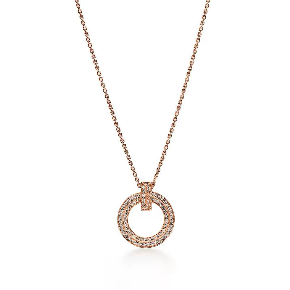 Tiffany Style T Motif Cubic Zirconia 18K Gold-Plated Necklace