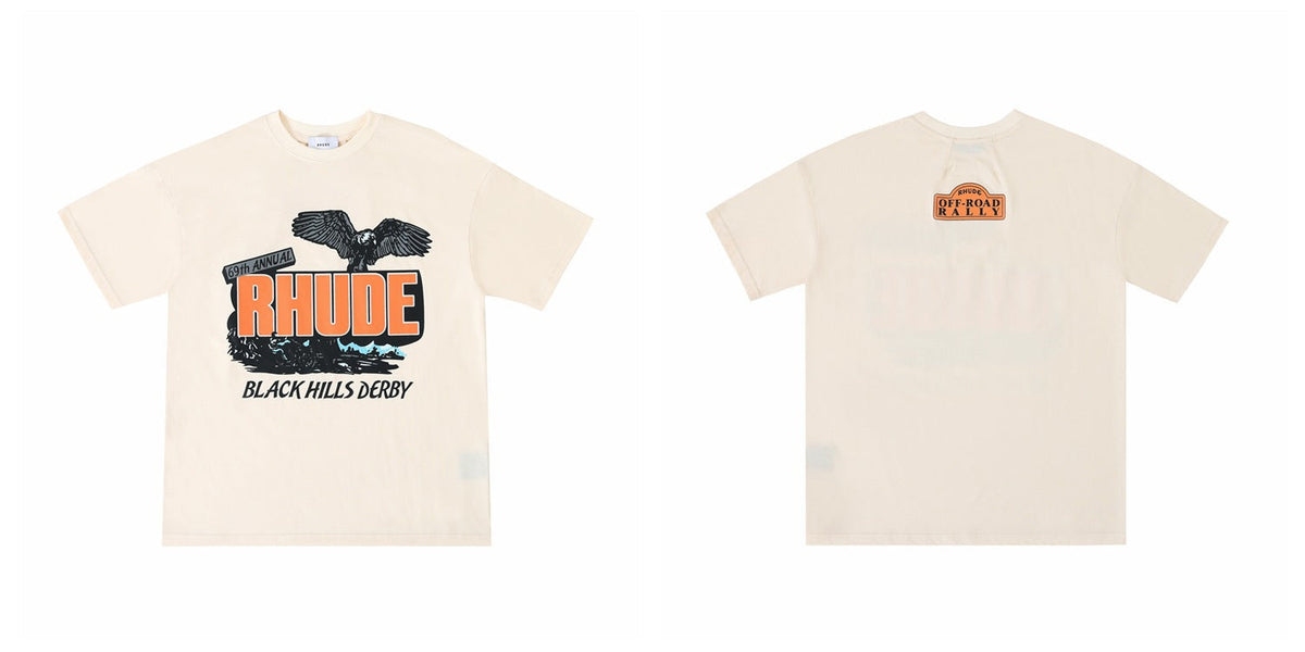 Rhude Graphic Tees Vintage High Street Loose Couple Crew Neck T-Shirt