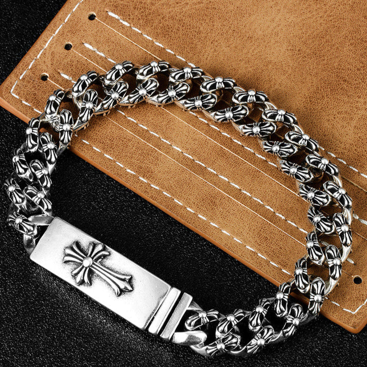 Chrome Hearts 925 Sterling silver Cross Motif Curb Chain Bracelet