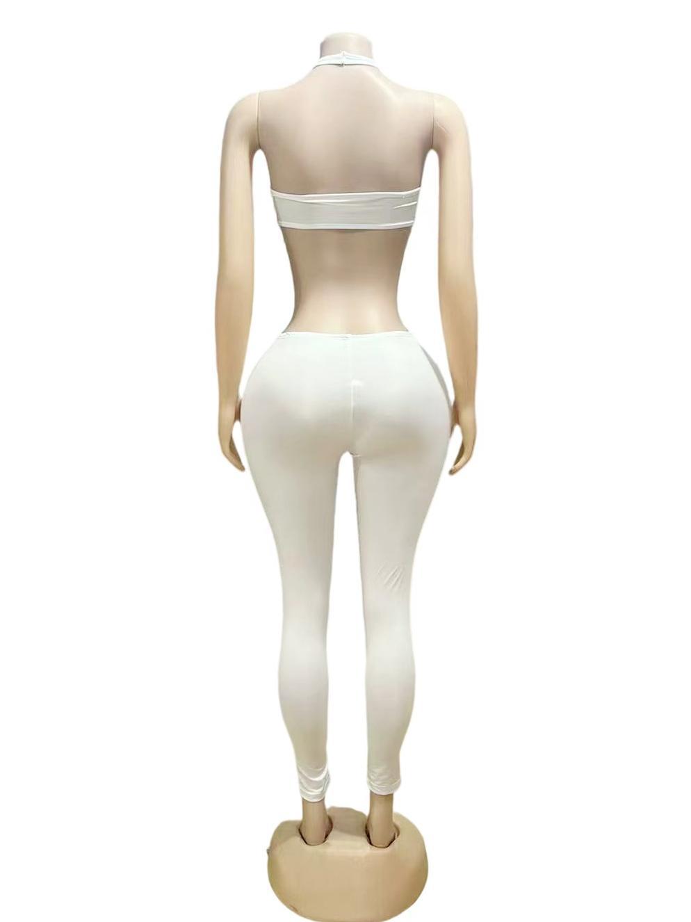 NiiHAi Cutout Halter Crop Top High Waist Leggings 2 Piece Set Women