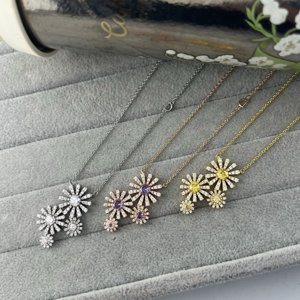Damiani Style Floral Cubic Zirconia 18K Gold-Plated Necklace