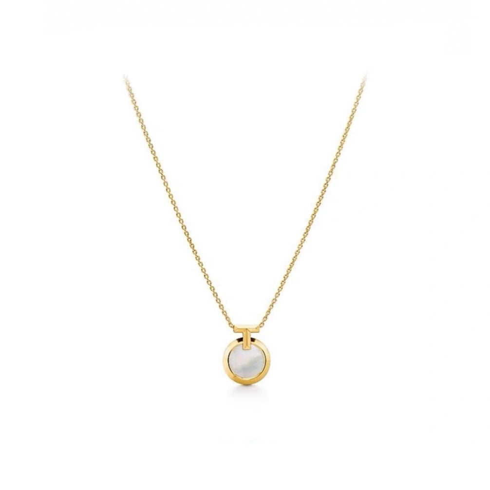 Tiffany Style T Motif Cubic Zirconia 18K Gold-Plated Necklace