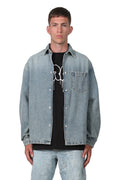 P034 LONG SLEEVE SHIRT JACKET - Indigo Snap Front