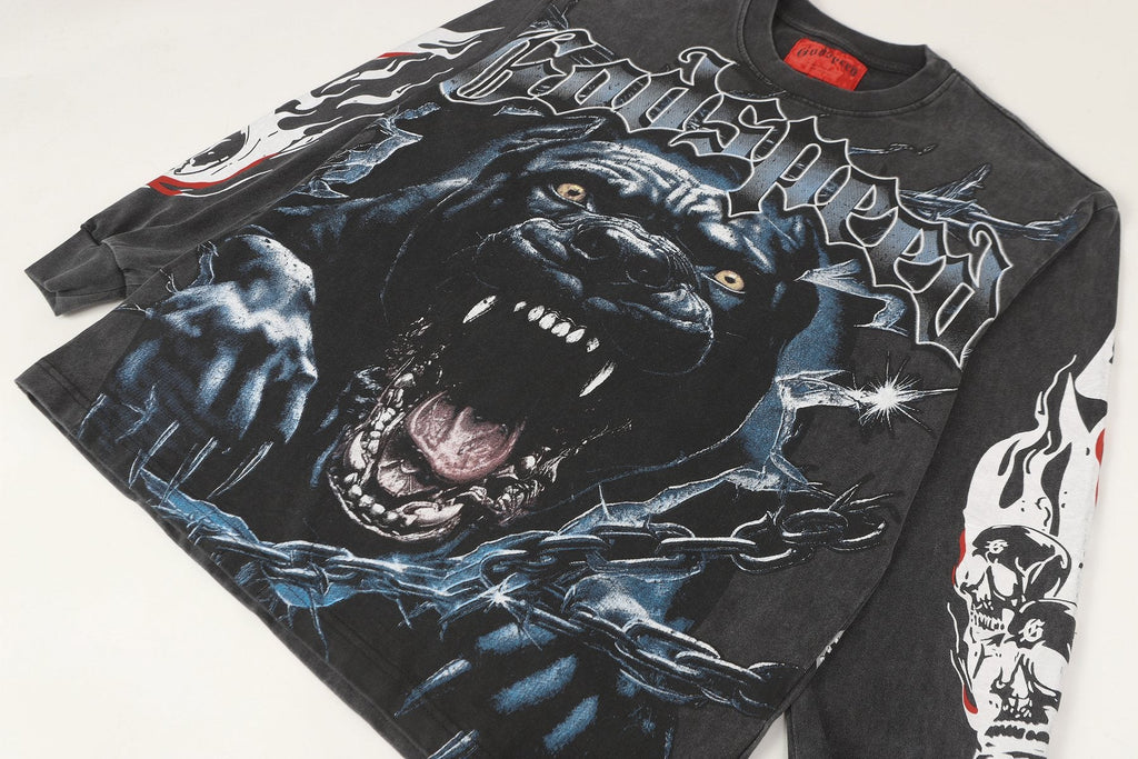 Godspeed Washed Black Dog Graphic Long-Sleeve T-Shirt