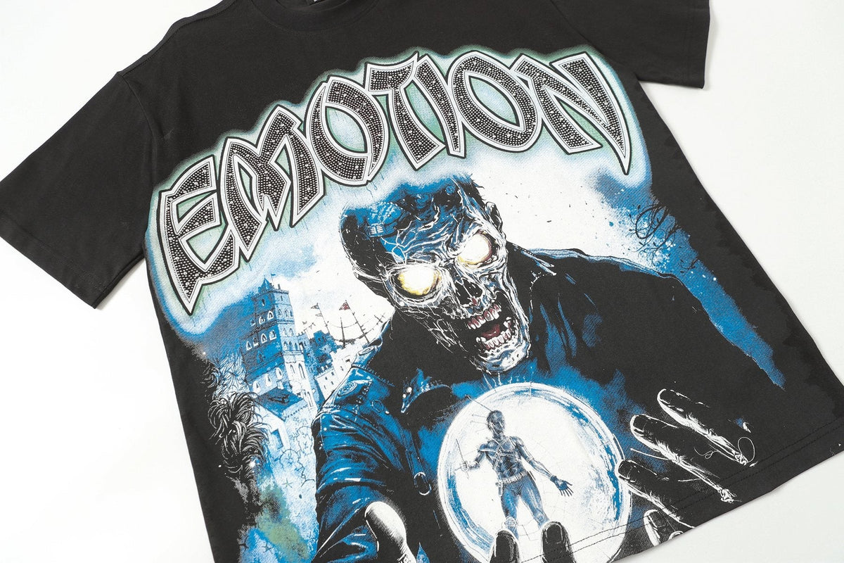 MIXED EMOTION Rhinestone Graphic T-Shirt
