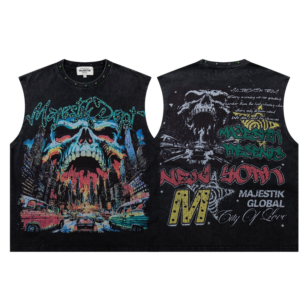 MAJESTIK New York Skull Graphic Sleeveless T-Shirt