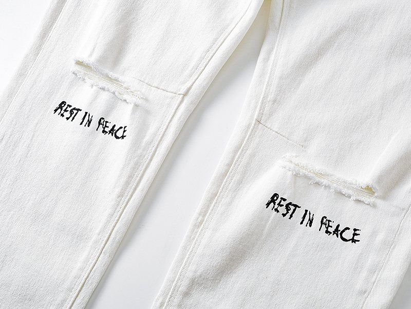 R+A White Cross Graphic Jeans