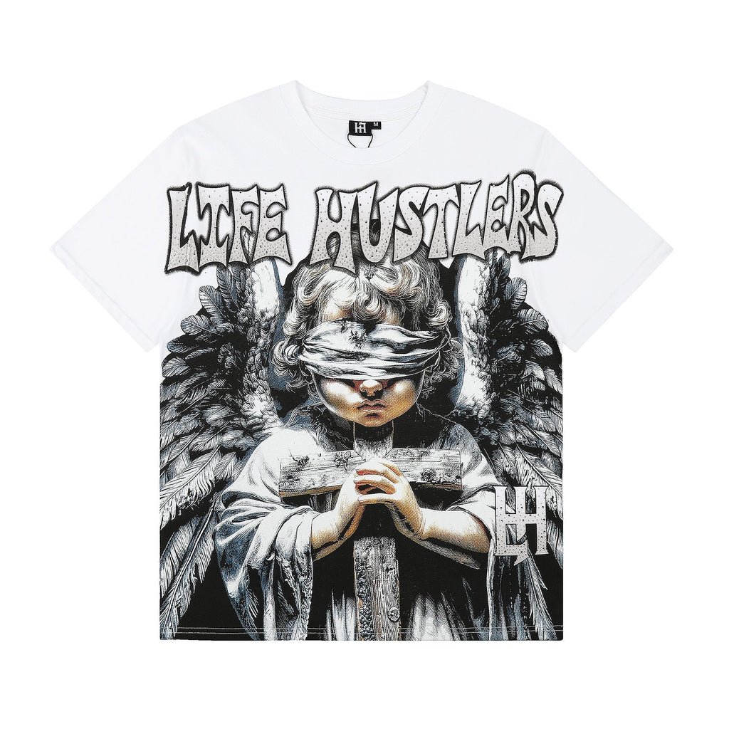 Life Hustlere Angel Graphic T-Shirt - White/Black