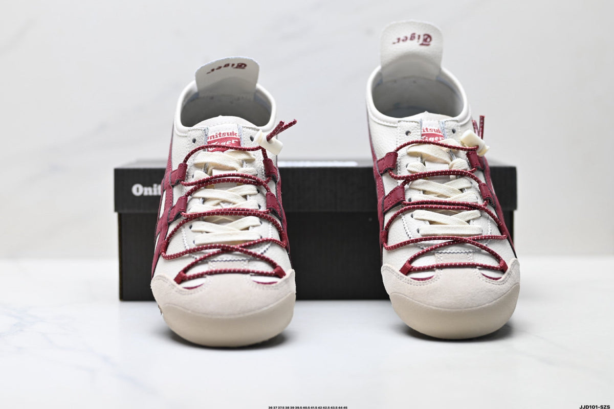 Onitsuka Tiger Retro Low Top White Burgundy Rope Lace Unisex Shoes Style 14