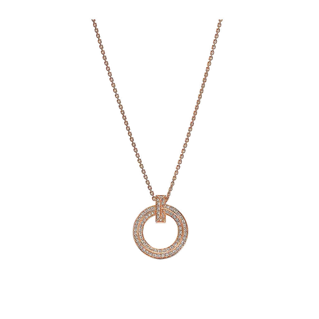 Tiffany Style T Motif Cubic Zirconia 18K Gold-Plated Necklace