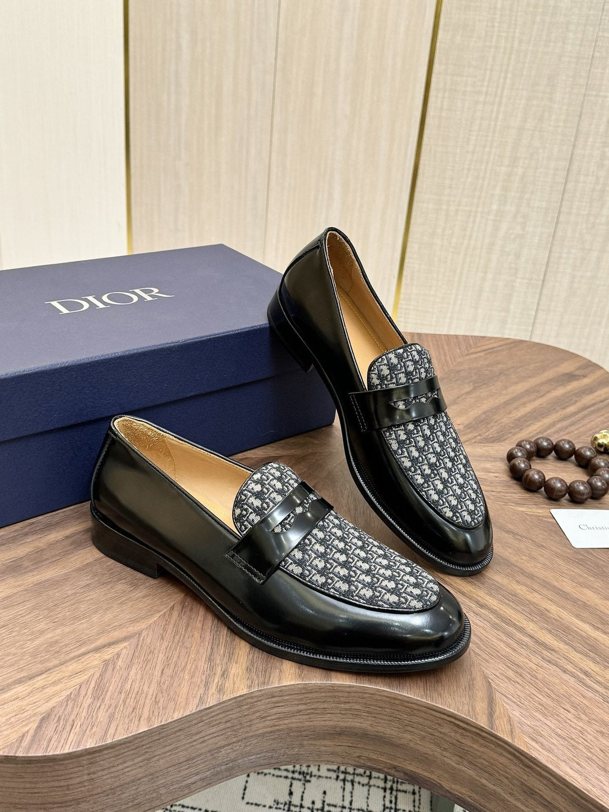 Dior Black & Gray Patterned Loafers