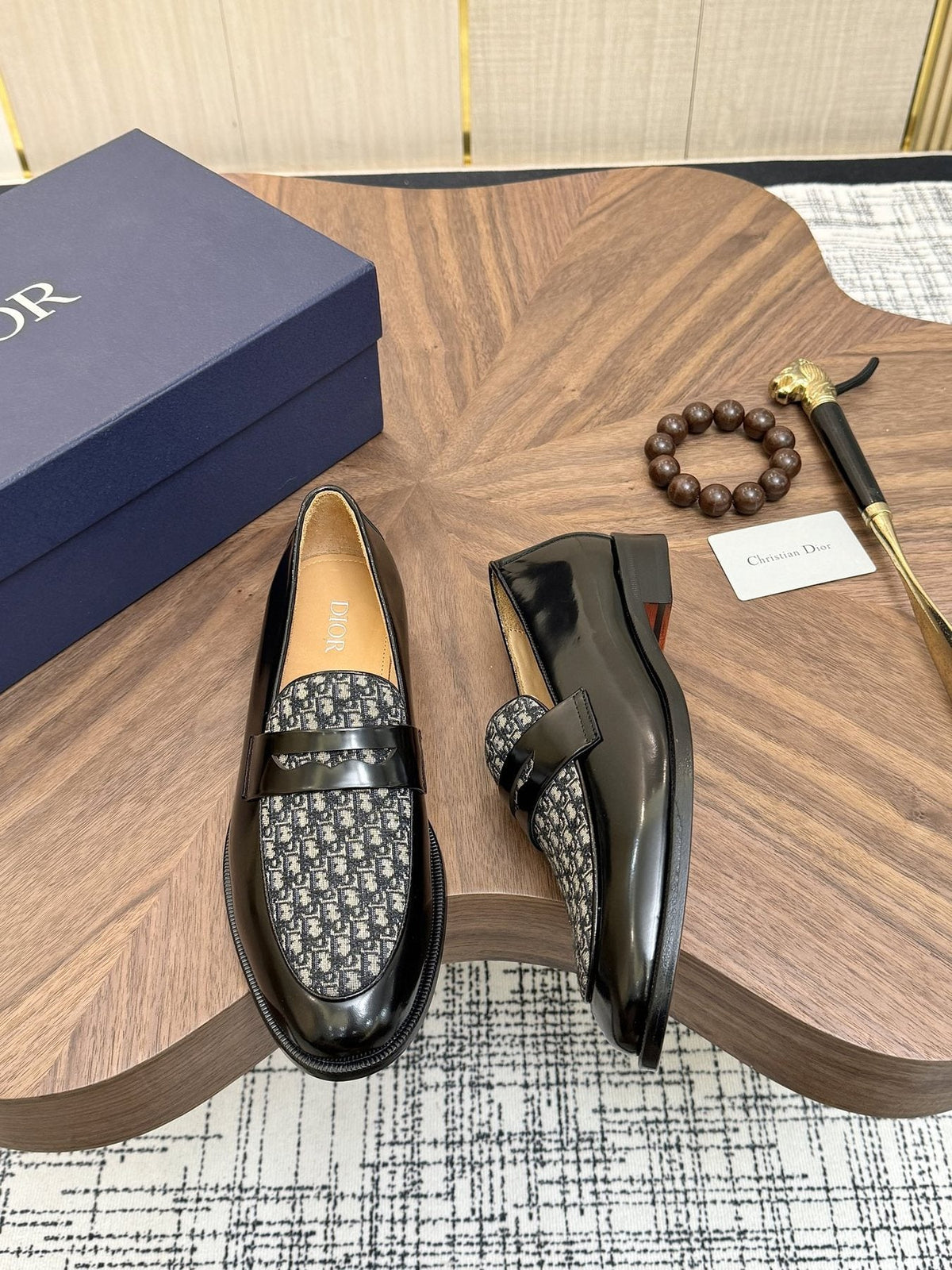 Dior Black & Gray Patterned Loafers