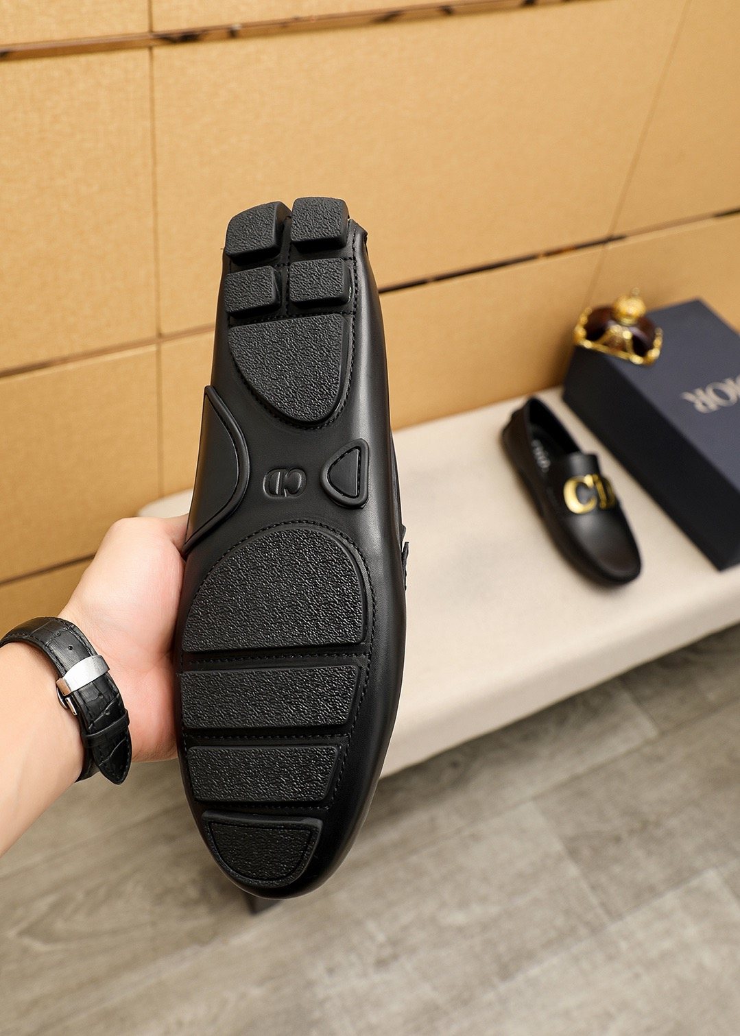 Dior Black Gold-Tone Hardware Loafers