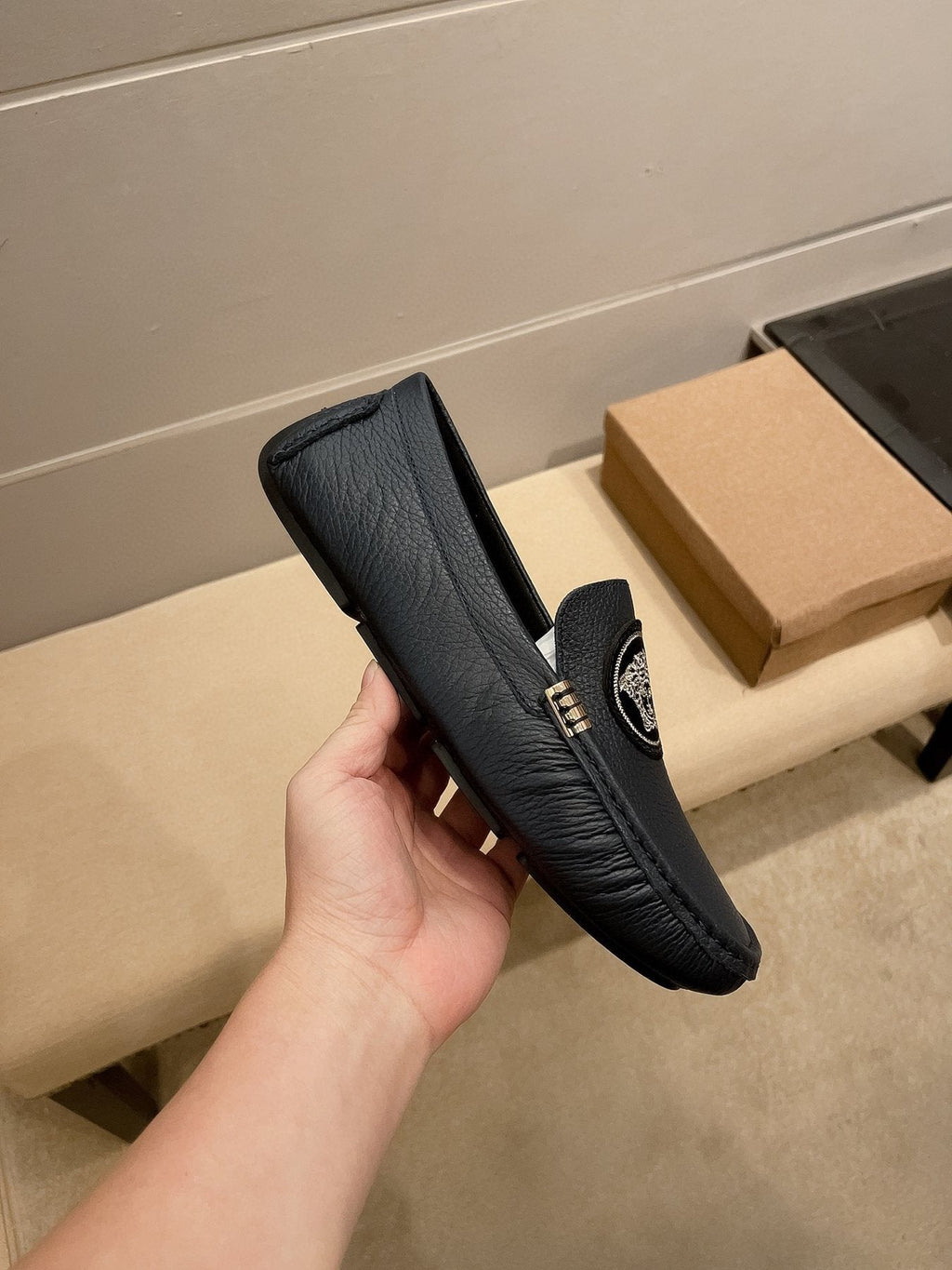 Versace Men's Black Medallion Loafers - Rounded Toe
