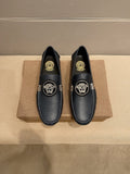Versace Men's Black Medallion Loafers - Rounded Toe
