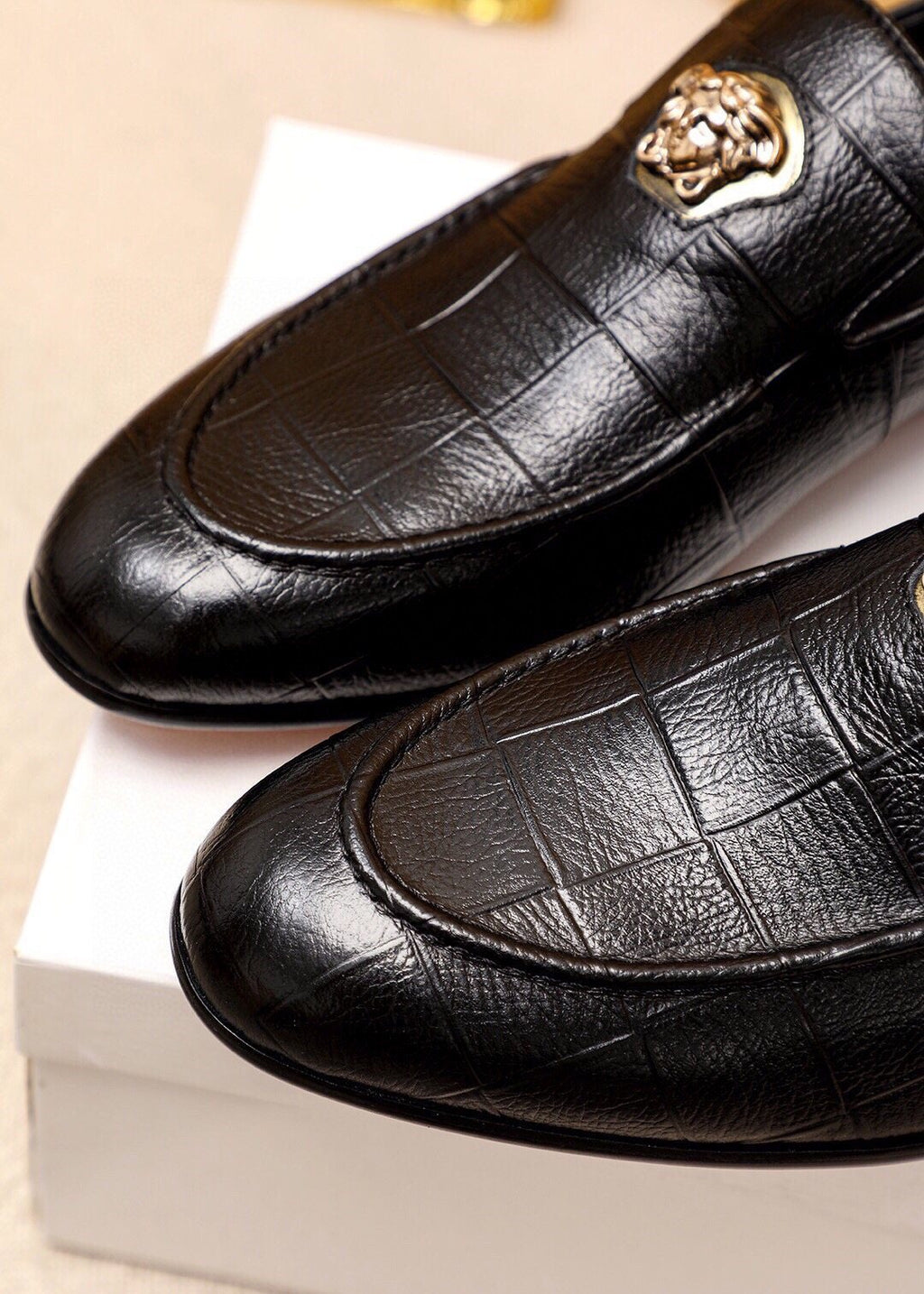 Versace Men's Black Embossed Hardware Loafers