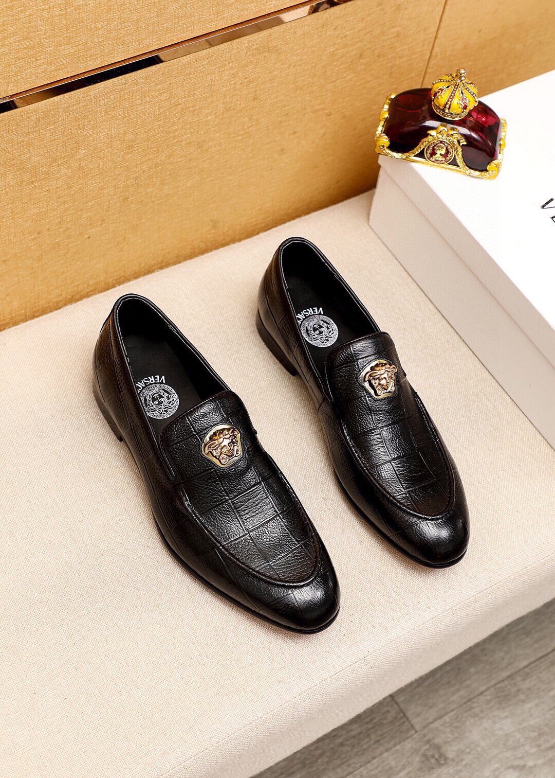 Versace Men's Black Embossed Hardware Loafers