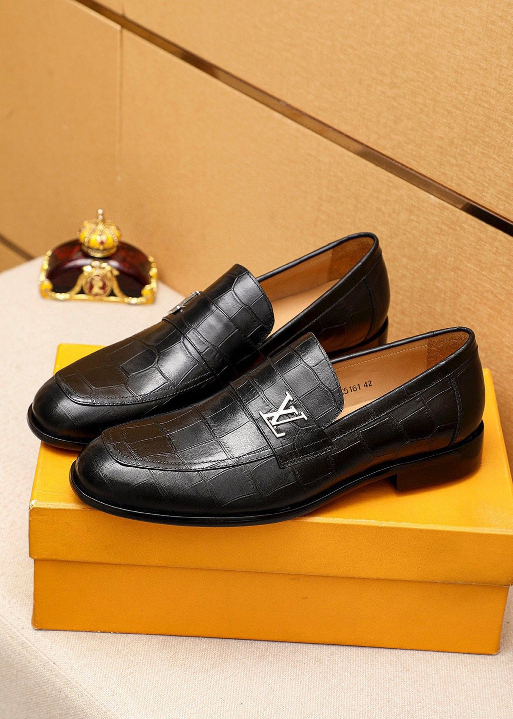 Louis Vuitton Black Embossed Loafers - Metal Vamp Hardware