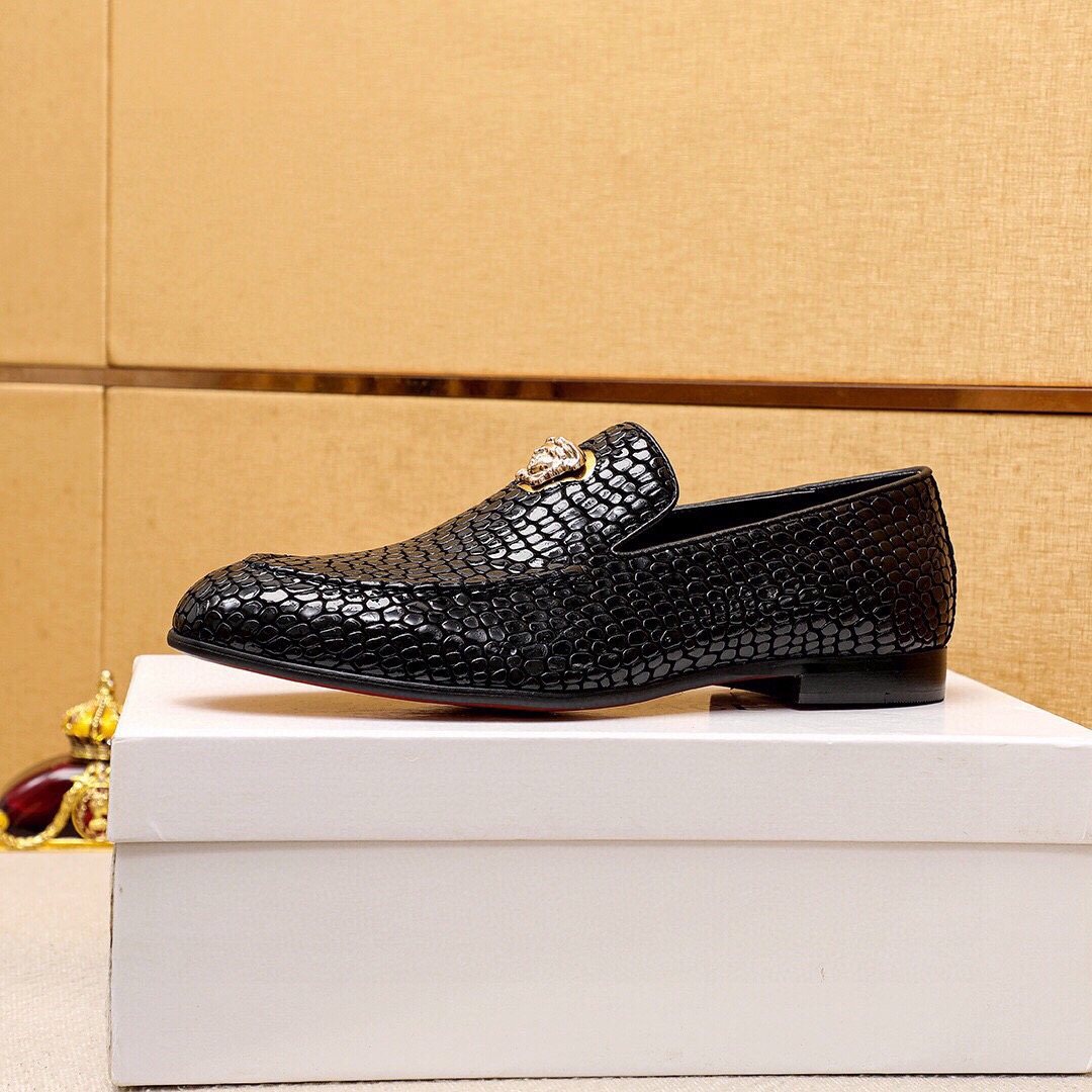 Versace Black Textured Slip-On Shoes