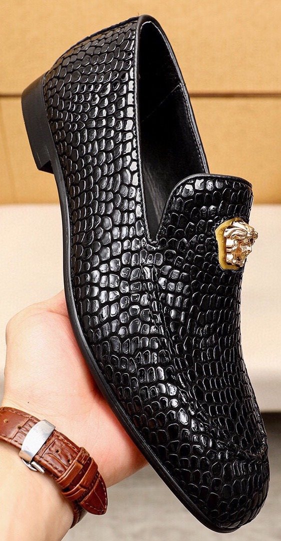 Versace Black Textured Slip-On Shoes