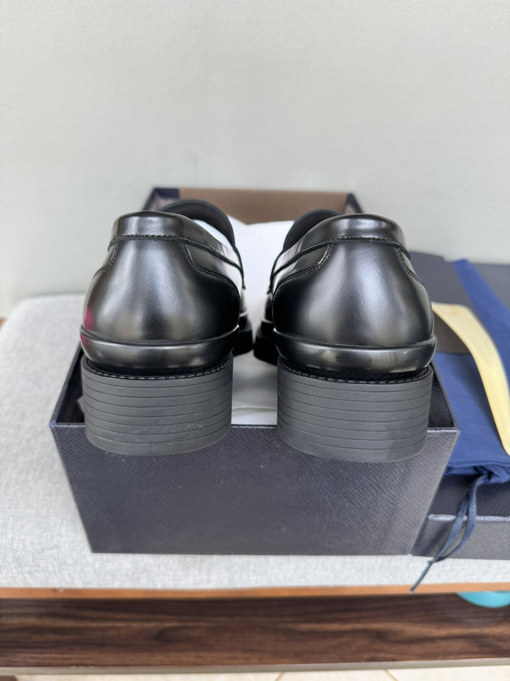 Prada Black Leather Strap Loafers