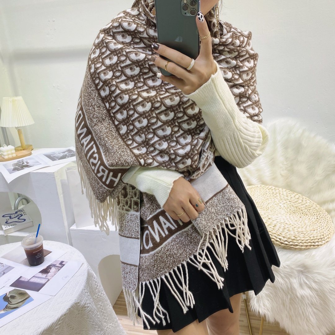 Dior Brown & Ivory Fringed Scarf