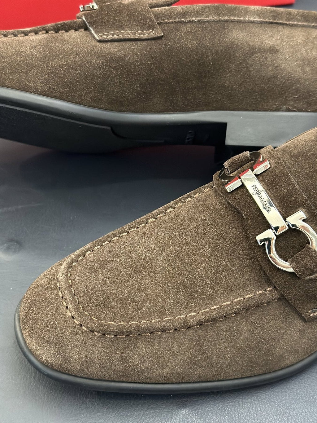 Ferragamo Brown Metal-Detail Loafers