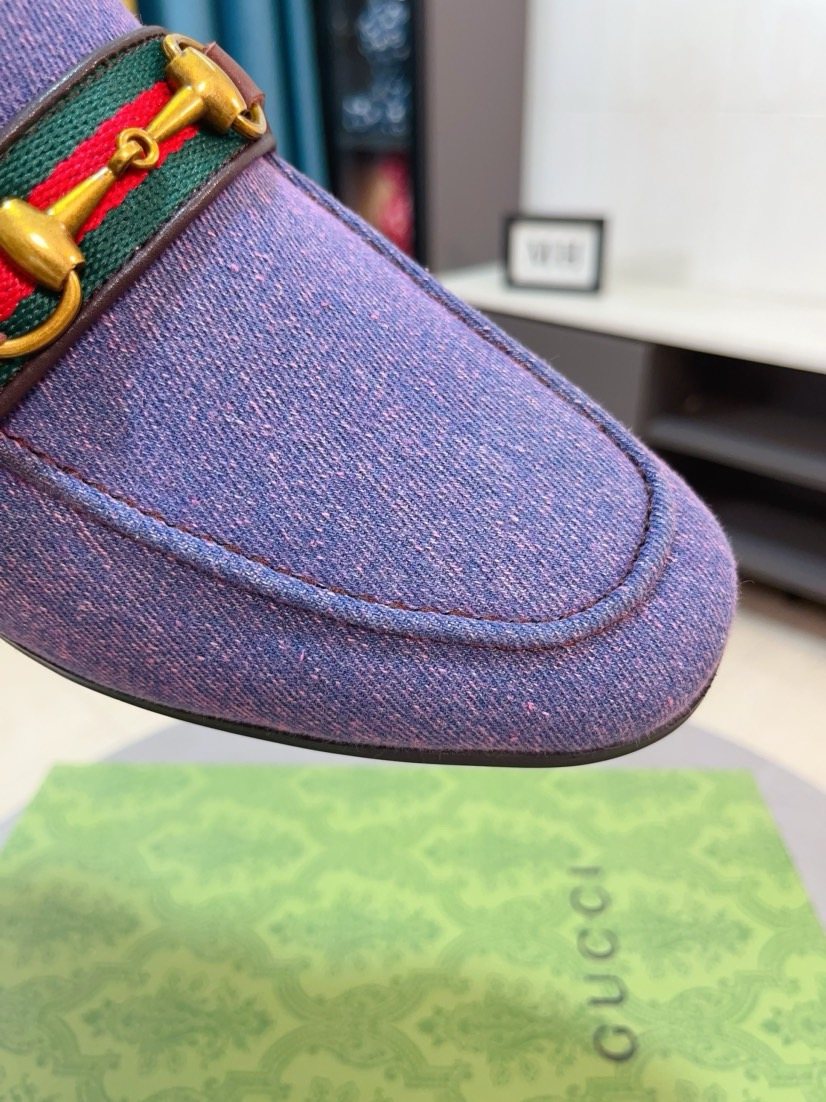 Gucci Purple-Blue Brown-Trim Loafers