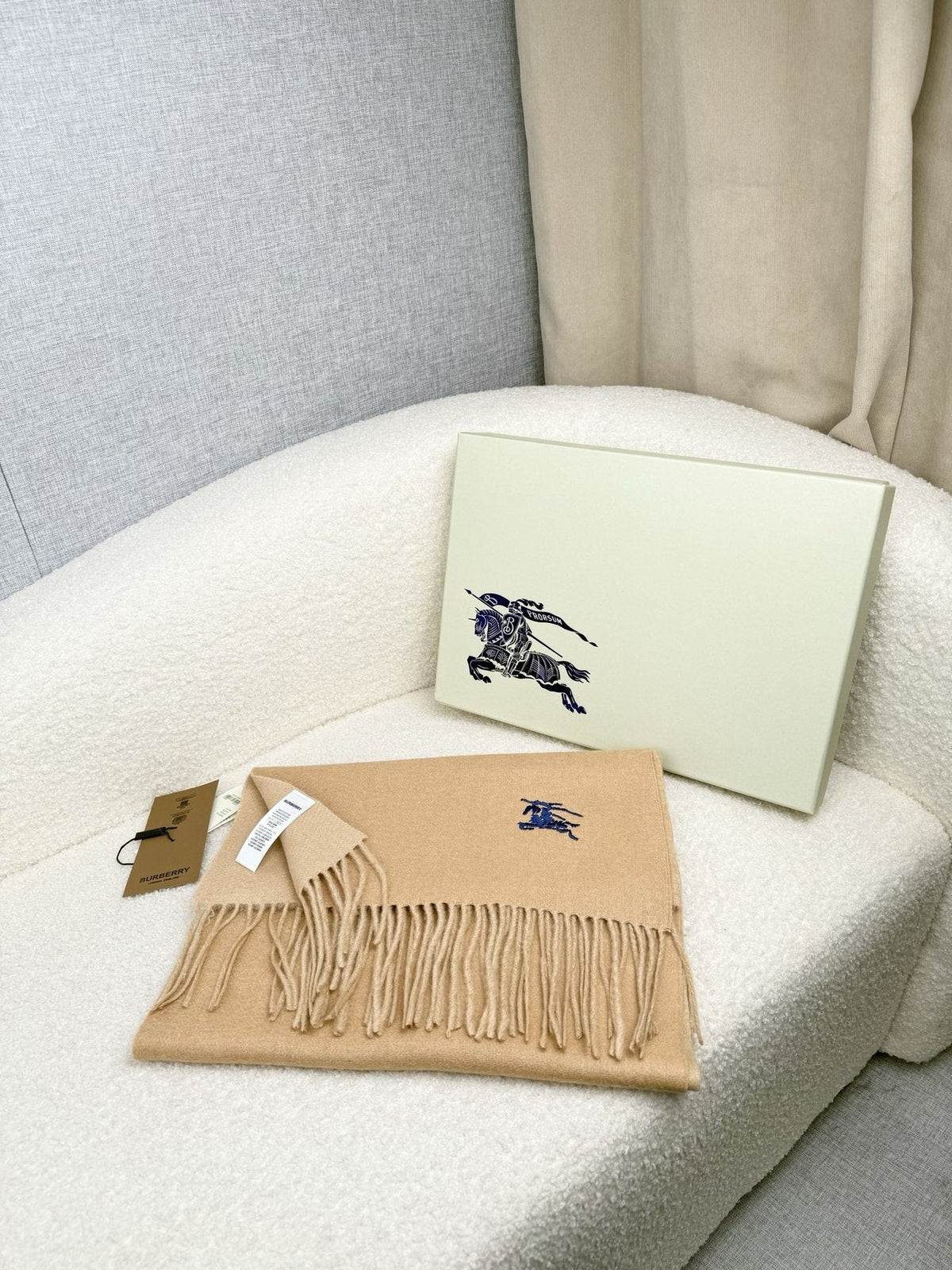 Burberry Embroidered Reversible Fringed Scarf
