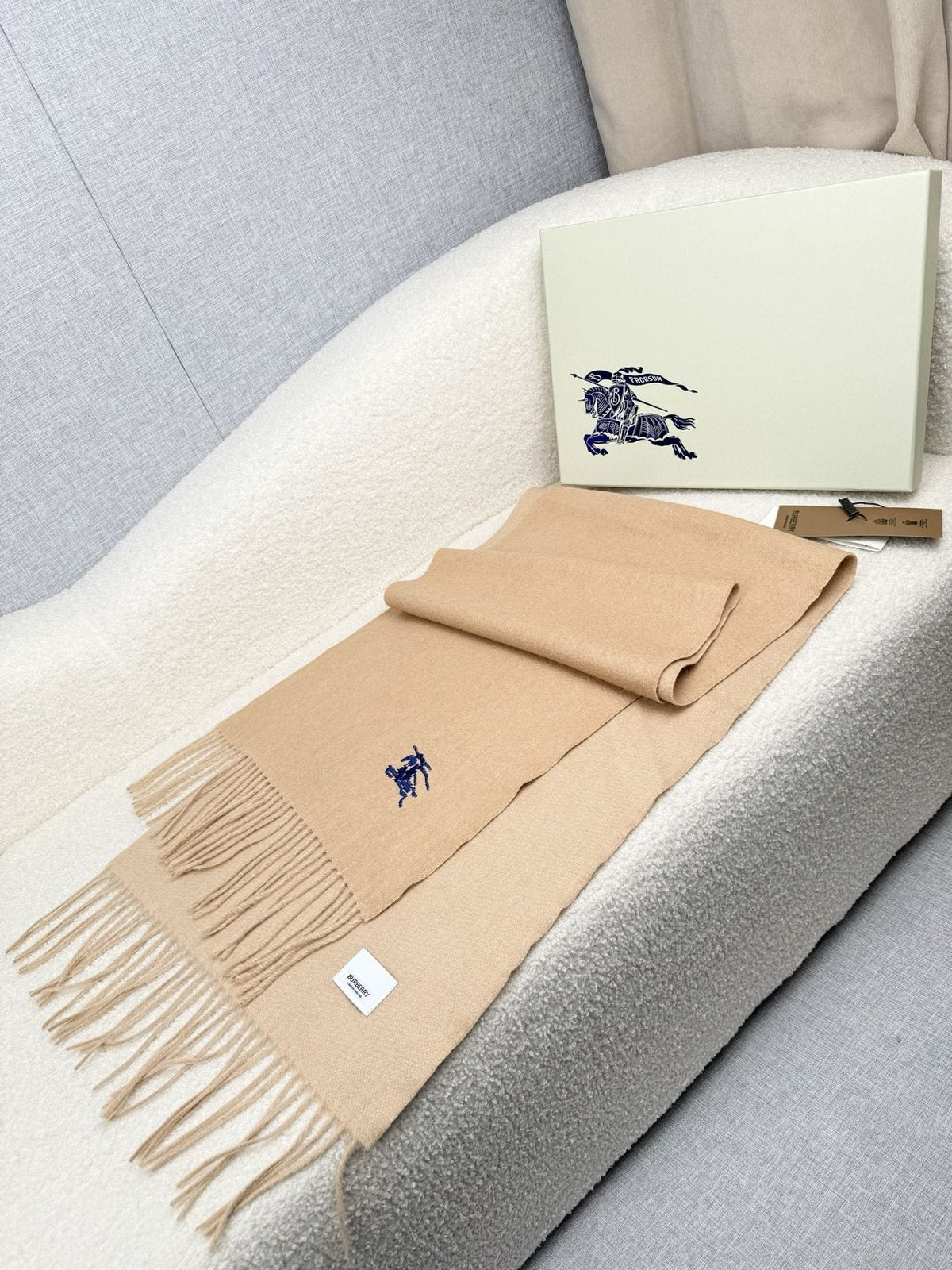 Burberry Embroidered Reversible Fringed Scarf