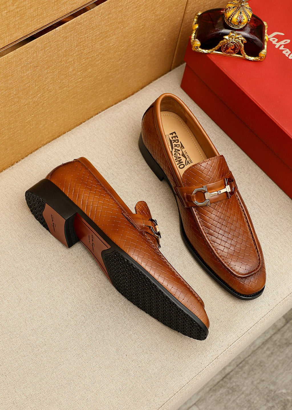Salvatore Ferragamo Textured Buckle Loafers