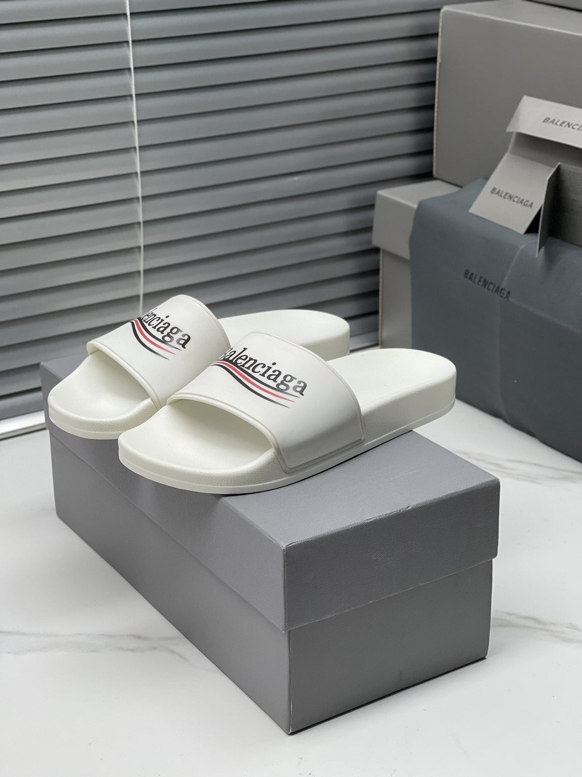 Balenciaga Logo Stripe Slide Sandals