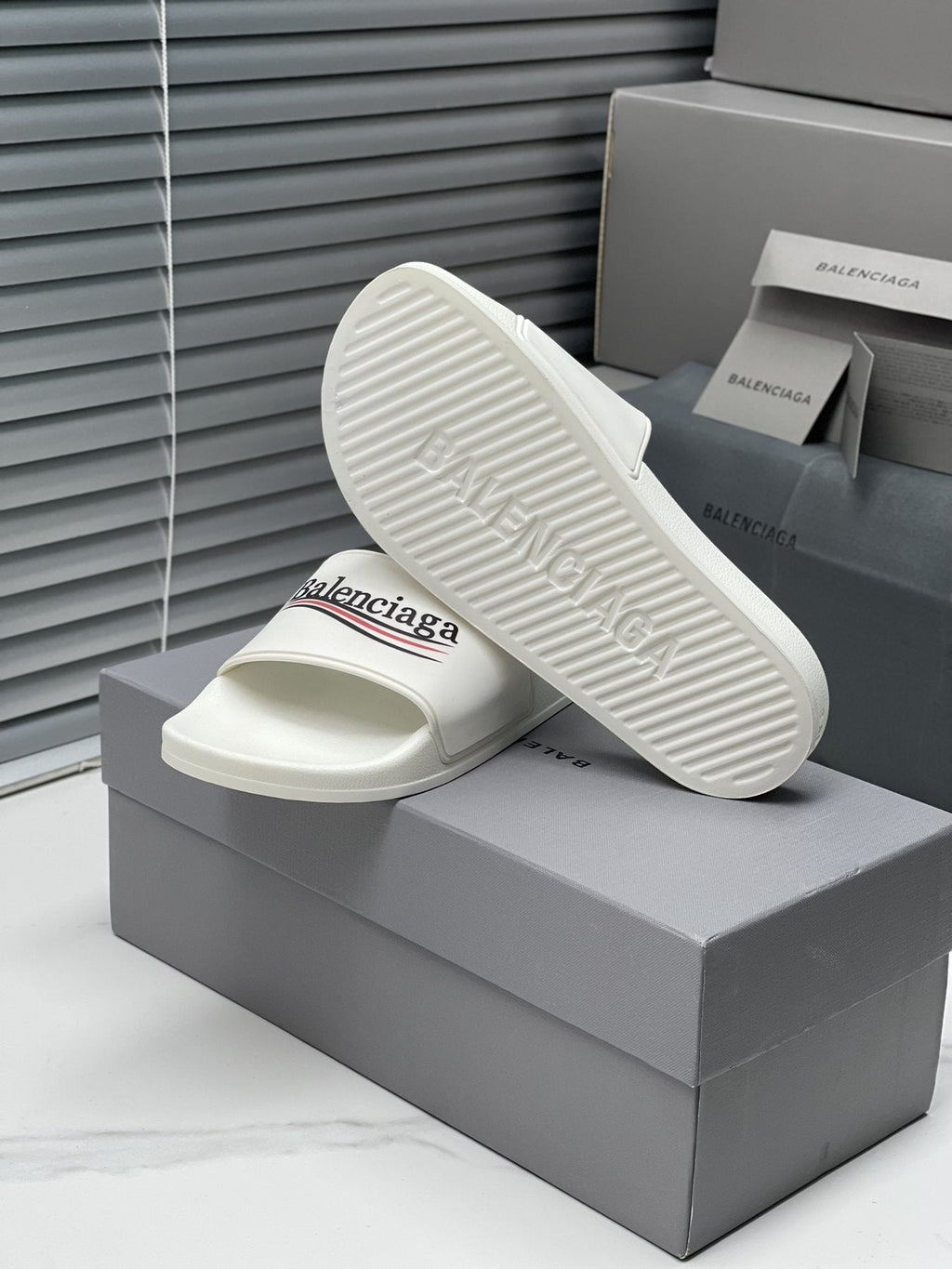 Balenciaga Logo Stripe Slide Sandals