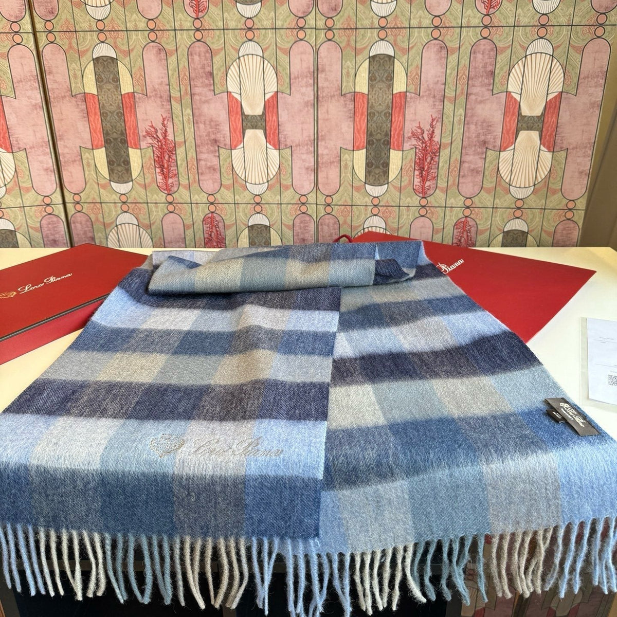 Loro Piana Pink Tan Lavender Plaid Scarf