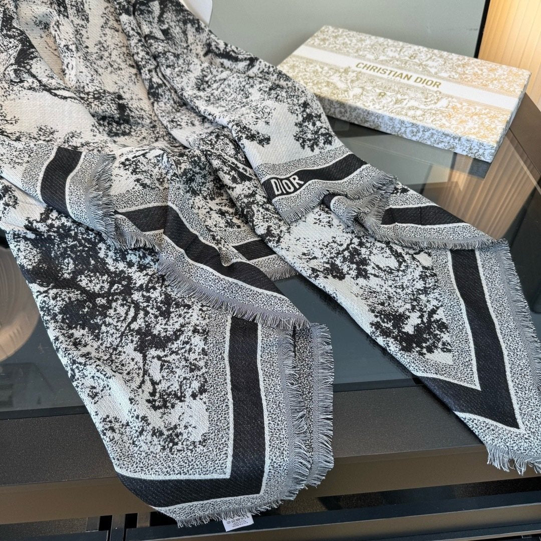 Dior Fringed Animal Print Square Scarf