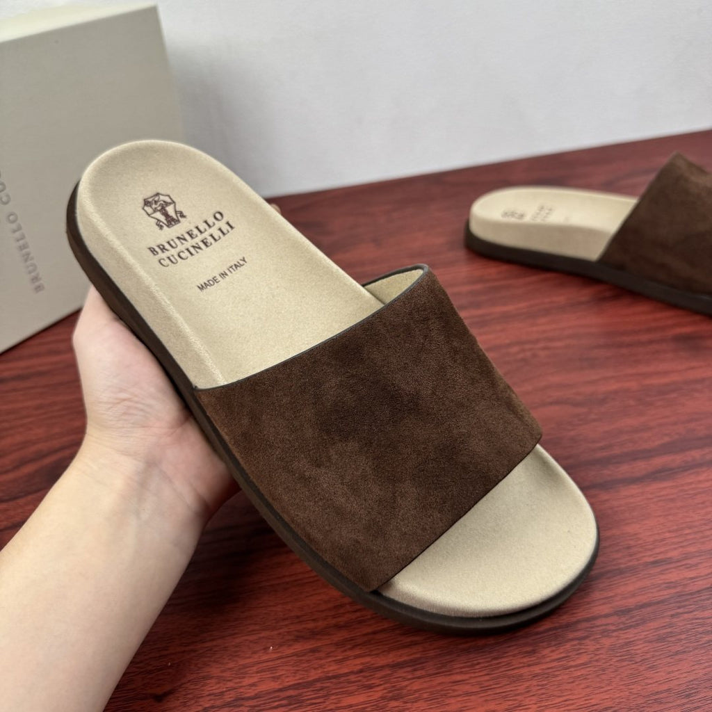 Brunello Cucinelli Men's Suede Slide Sandals