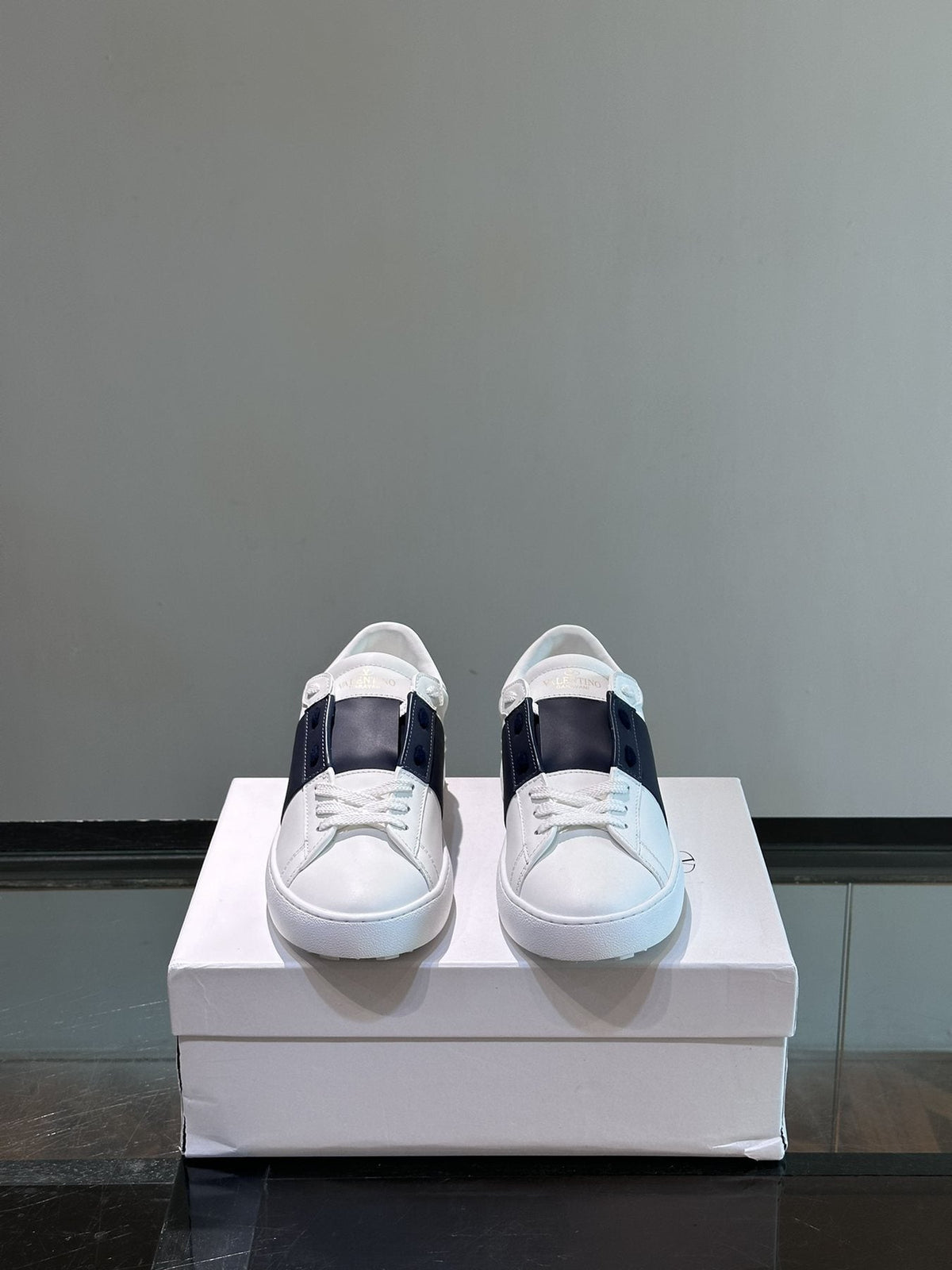 Valentino White Black Strap Low-Top Sneakers